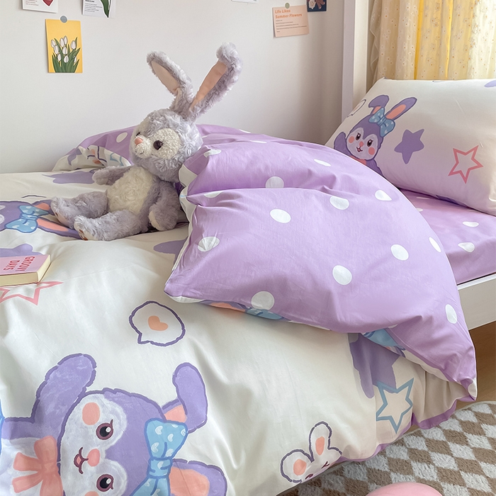 91家纺网 家纺一手货源 找家纺 金鑫汇家纺 2024新款全棉宿舍印花三件套第一批 梦幻兔