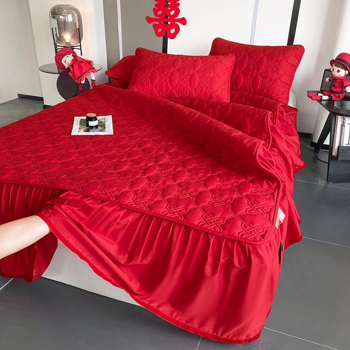 91家纺网 家纺一手货源 找家纺 3C 2024新款A类喜嫁全棉大豆床裙系列 喜结连理