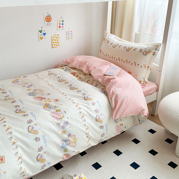 91家纺网 家纺一手货源 找家纺 金鑫汇家纺 2024新款全棉宿舍印花三件套第一批 糖水日记