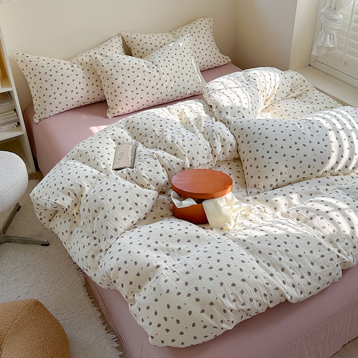 91家纺网 家纺一手货源 找家纺 萝莉家纺 2025新款全棉双层皱皱纱四件套（第三批） 小紫花