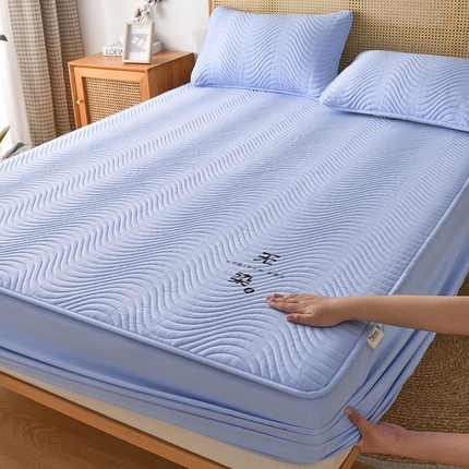 91家纺网 家纺一手货源 找家纺 鑫顺欣 2025新款无染水洗棉夹棉床笠 梦幻蓝