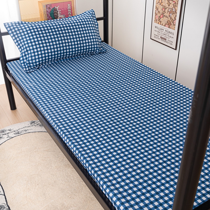 91家纺网 家纺一手货源 找家纺 楠沐家纺 2025新款大学生床垫套可拆洗学生宿舍亲肤床垫套 蓝小格