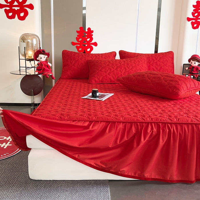 91家纺网 家纺一手货源 找家纺 3C 2024新款A类喜嫁全棉大豆床裙系列 心心相印