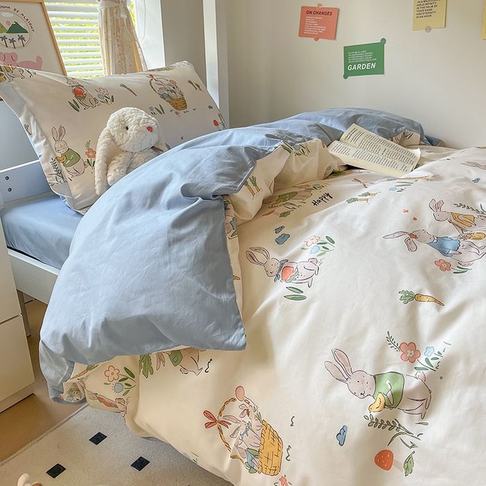 91家纺网 家纺一手货源 找家纺 金鑫汇家纺 2024新款全棉宿舍印花三件套第一批 收获满满-蓝