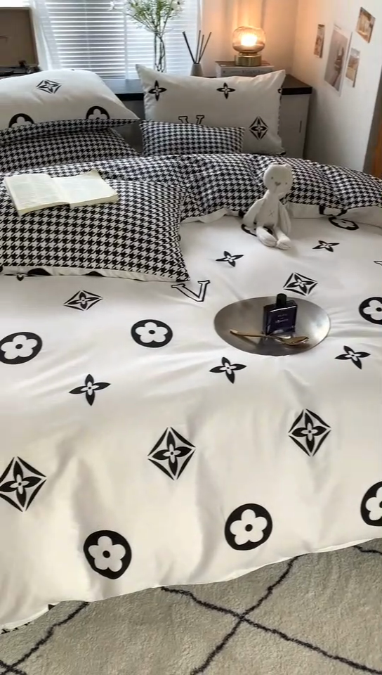 91家纺网 家纺一手货源 找家纺 朵希曼 2026新款全棉渐变色黑白系列四件套 复古摩登