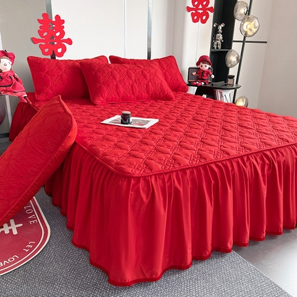 91家纺网 家纺一手货源 找家纺 3C 2024新款A类喜嫁全棉大豆床裙系列 喜结连理