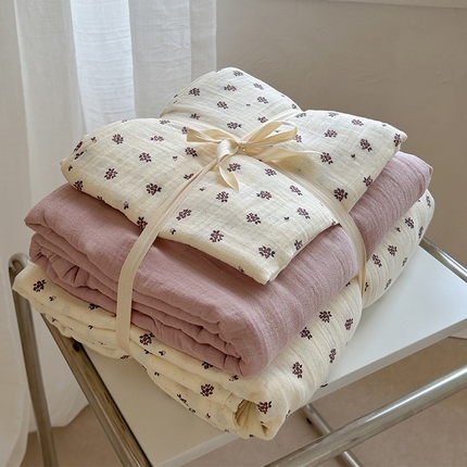 91家纺网 家纺一手货源 找家纺 萝莉家纺 2025新款全棉双层皱皱纱四件套（第三批） 小紫花
