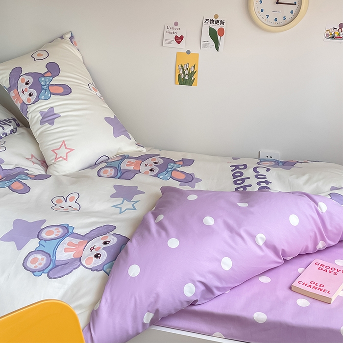 91家纺网 家纺一手货源 找家纺 金鑫汇家纺 2024新款全棉宿舍印花三件套第一批 梦幻兔