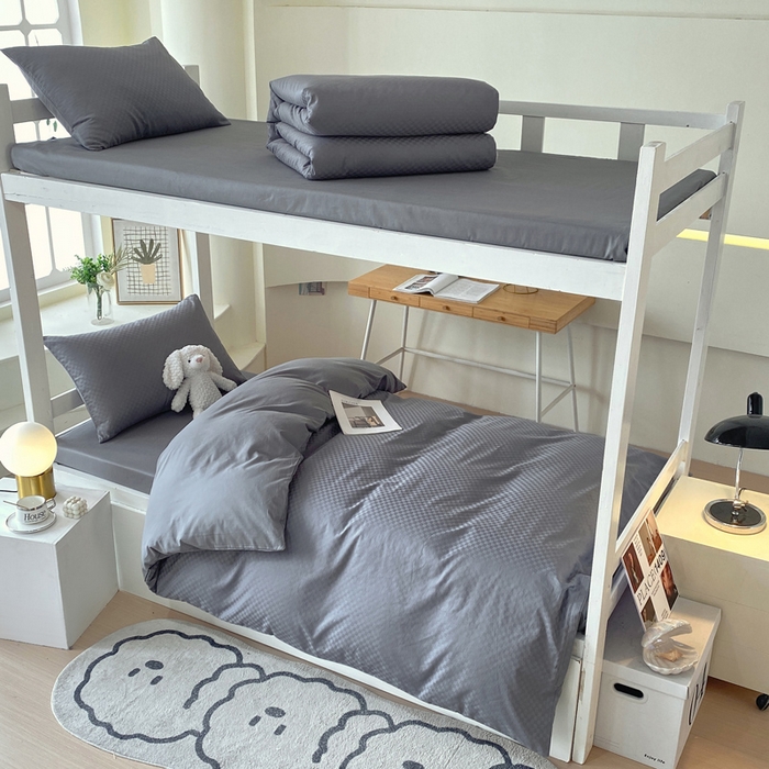 91家纺网 家纺一手货源 找家纺 金鑫汇家纺 2024新款A类长绒棉提花学生套件 深灰