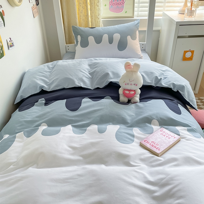 91家纺网 家纺一手货源 找家纺 金鑫汇家纺 2024新款全棉宿舍印花三件套第一批 奶油蓝