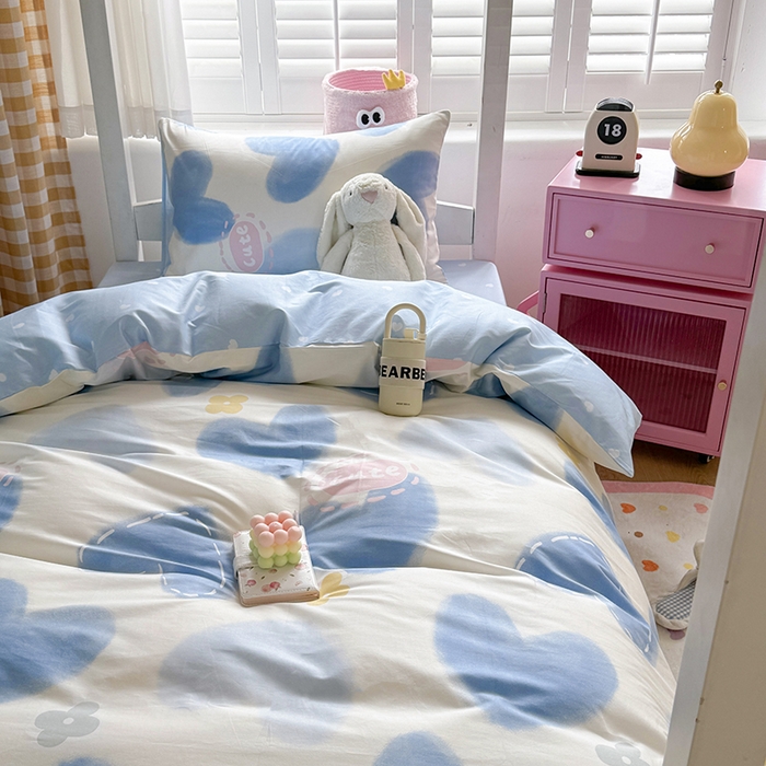 91家纺网 家纺一手货源 找家纺 富瑞阁2024新款13070学生宿舍全棉三件套 爱心蓝