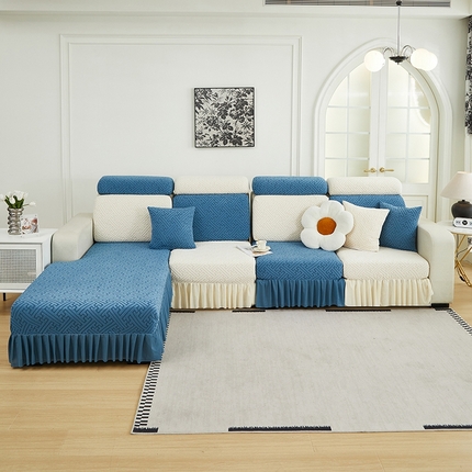 天下布艺 2024新款摇粒绒清灵裙边坐垫套 天蓝+米色拼色