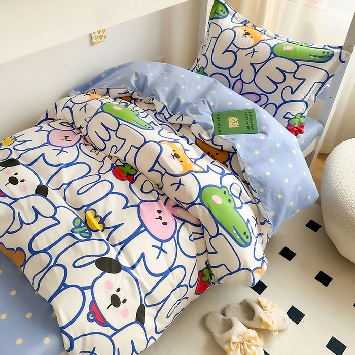 91家纺网 家纺一手货源 找家纺 金鑫汇家纺 2024新款全棉宿舍印花三件套第一批 字母派对