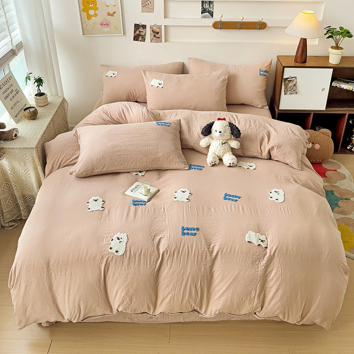 91家纺网 家纺一手货源 找家纺 韩巢家纺 2024新款四季通用超柔水洗棉毛巾绣单件被套-小白熊系列（提供卖家秀 ） 小白熊 浅咖