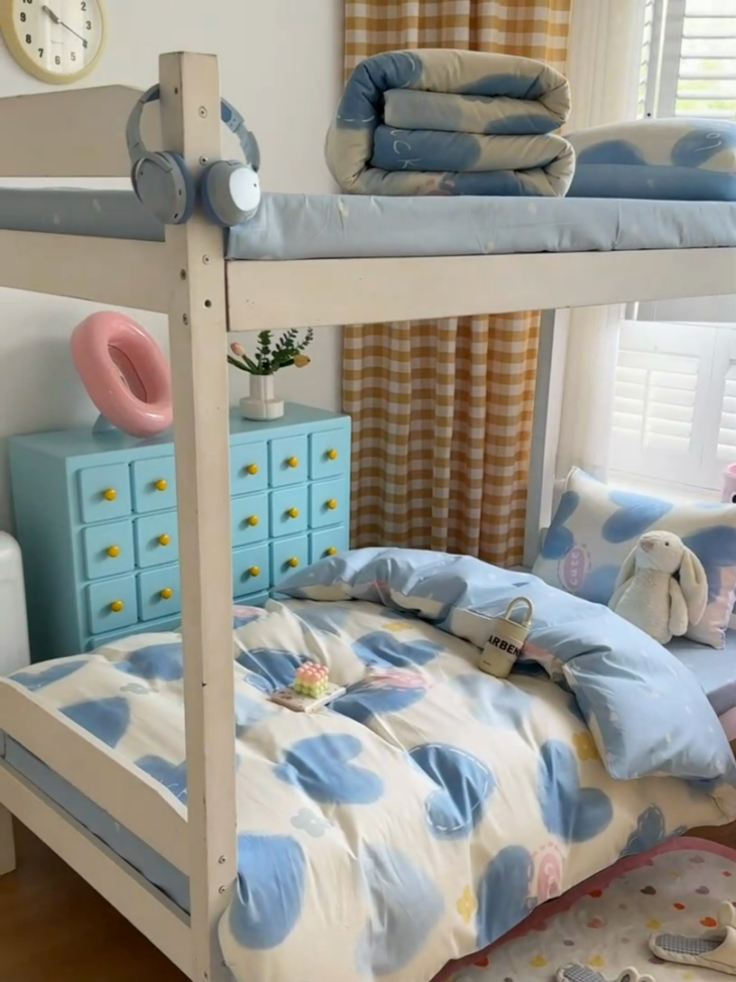 91家纺网 家纺一手货源 找家纺 富瑞阁2024新款13070学生宿舍全棉三件套 爱心蓝