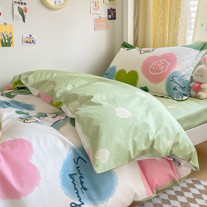 91家纺网 家纺一手货源 找家纺 金鑫汇家纺 2024新款全棉宿舍印花三件套第一批 心心念念