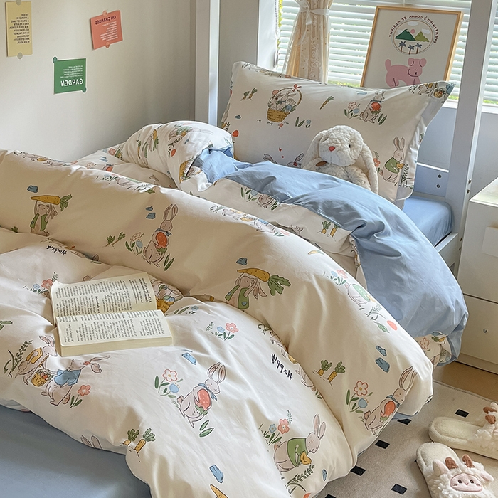 91家纺网 家纺一手货源 找家纺 金鑫汇家纺 2024新款全棉宿舍印花三件套第一批 收获满满-蓝