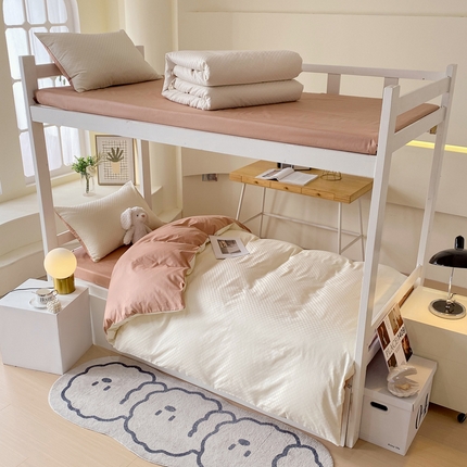 金鑫汇家纺 2024新款A类长绒棉提花学生套件 奶昔白+咖