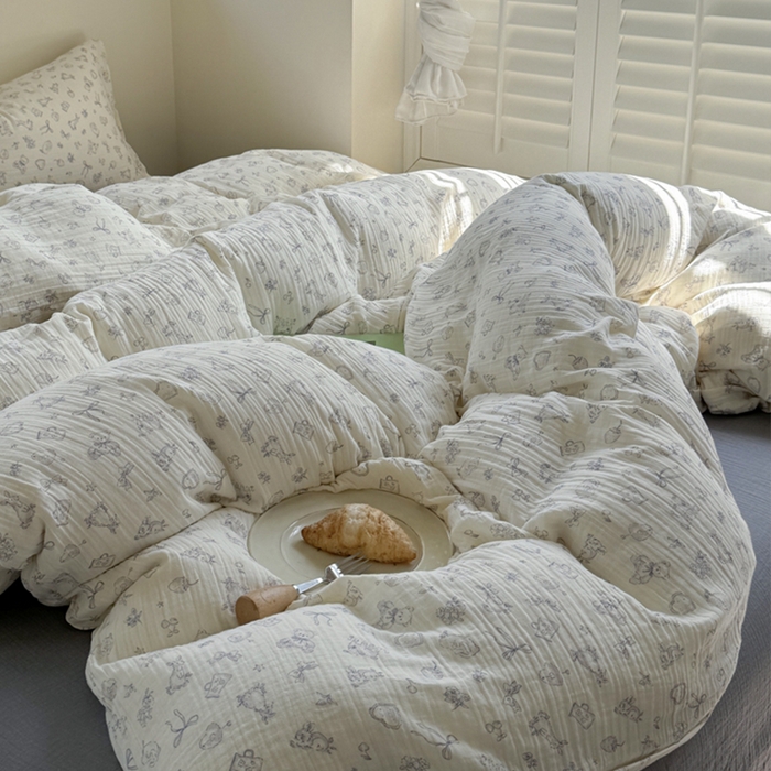 91家纺网 家纺一手货源 找家纺 萝莉家纺 2025新款全棉双层皱皱纱四件套（第三批） 生日礼物