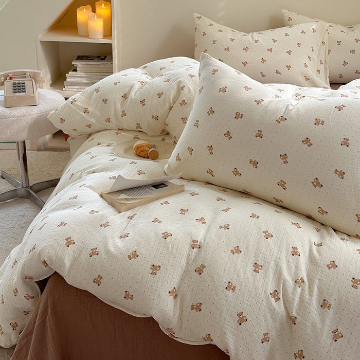 91家纺网 家纺一手货源 找家纺 萝莉家纺 2025新款全棉双层皱皱纱四件套（第三批） 小熊熊