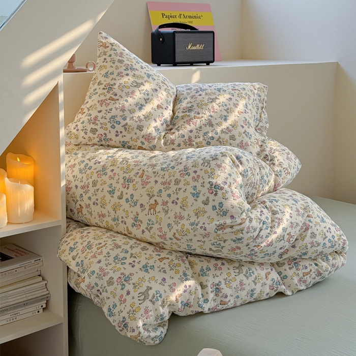 91家纺网 家纺一手货源 找家纺 萝莉家纺 2025新款全棉双层皱皱纱四件套（第三批） 花园鹿