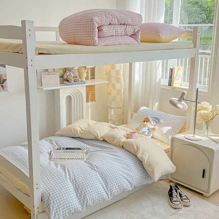 91家纺网 家纺一手货源 找家纺 （总）眠帛家居 2024新款A类学生三件套奶油风小清新毛巾绣暖心系列水洗棉床上用品四件套