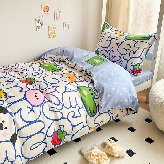 91家纺网 家纺一手货源 找家纺 金鑫汇家纺 2024新款全棉宿舍印花三件套第一批 字母派对