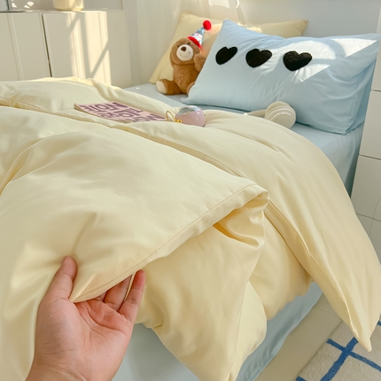 91家纺网 家纺一手货源 找家纺 （总）眠帛家居 2024新款A类奶油风小清新毛巾绣暖心系列水洗棉床上用品三件套四件套