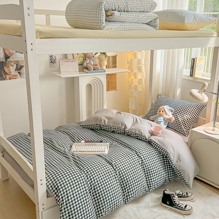 91家纺网 家纺一手货源 找家纺 （总）眠帛家居 2024新款A类学生三件套奶油风小清新毛巾绣暖心系列水洗棉床上用品四件套