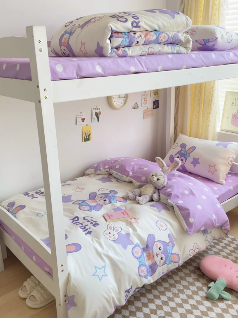 91家纺网 家纺一手货源 找家纺 金鑫汇家纺 2024新款全棉宿舍印花三件套第一批 梦幻兔