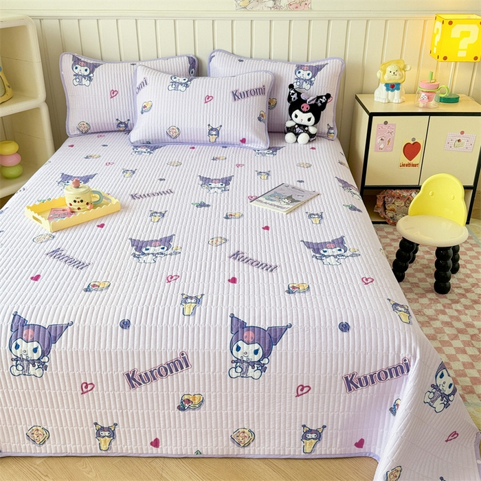 91家纺网 家纺一手货源 找家纺 沐辰 2024新款13372正反全棉印花床盖 甜心库洛米