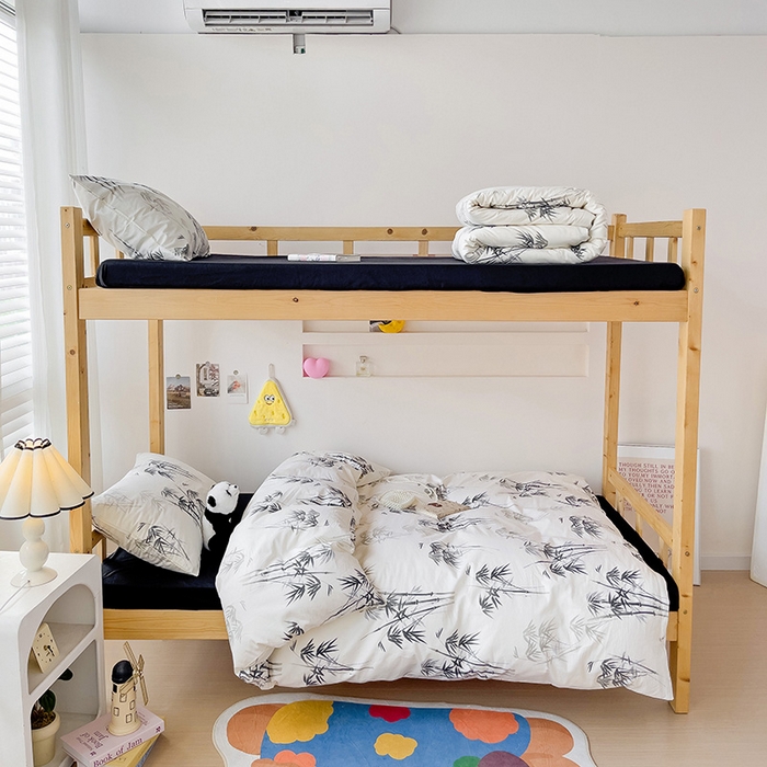 91家纺网 家纺一手货源 找家纺 梦家居 2024新款全棉简约风学生宿舍三件套 墨竹-黑色