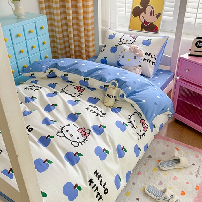 91家纺网 家纺一手货源 找家纺 富瑞阁 2024新款13070全棉三丽鸥三件套四件套 苹果乐园