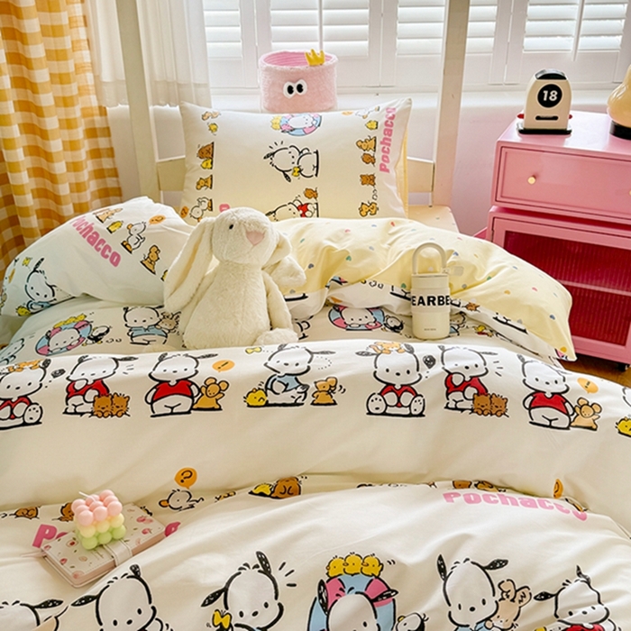 91家纺网 家纺一手货源 找家纺 富瑞阁 2024新款13070全棉三丽鸥三件套四件套 欢乐帕恰