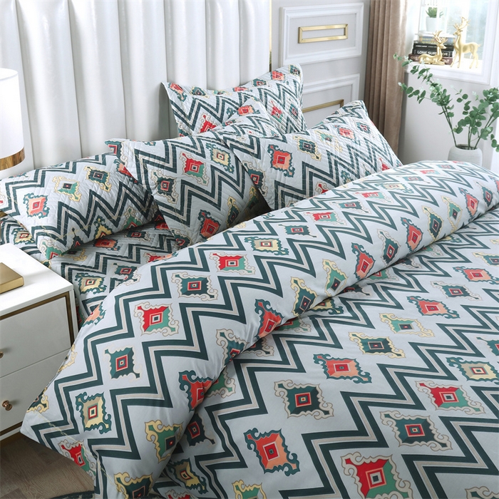 91家纺网 家纺一手货源 找家纺 2024新款全棉13376印花床盖款四件套系列 波西米亚