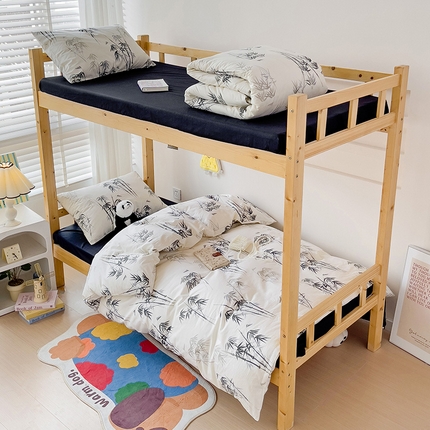 91家纺网 家纺一手货源 找家纺 梦家居 2024新款全棉简约风学生宿舍三件套 墨竹-黑色