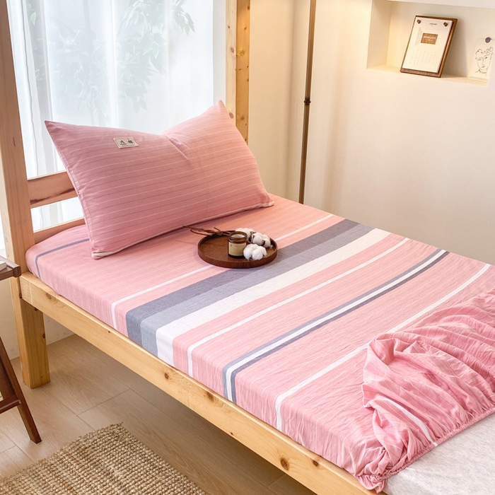 91家纺网 家纺一手货源 找家纺 21度C 2024新款色织全棉水洗棉学生三件套 豆蔻粉