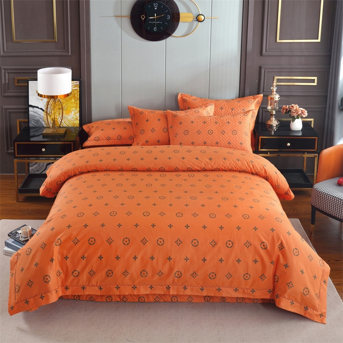 91家纺网 家纺一手货源 找家纺 2024新款全棉13376印花床盖款四件套系列 大牌157-棕桔