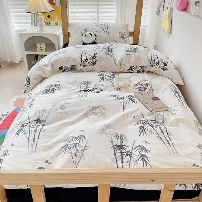 91家纺网 家纺一手货源 找家纺 梦家居 2024新款全棉简约风学生宿舍三件套 墨竹-黑色