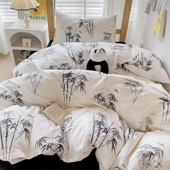 91家纺网 家纺一手货源 找家纺 梦家居 2024新款全棉简约风学生宿舍三件套 墨竹-黑色