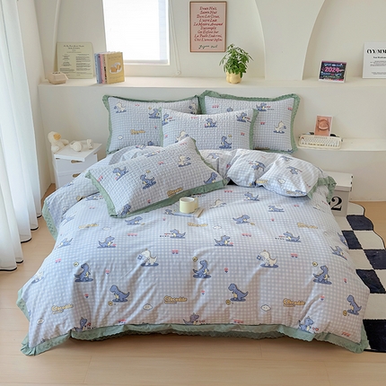 91家纺网 家纺一手货源 找家纺 （总）百寐 2024新中式全棉韩版花边床盖四件套单床盖单被套