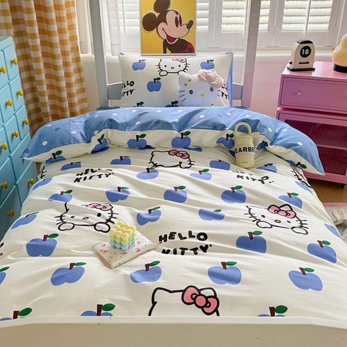 91家纺网 家纺一手货源 找家纺 富瑞阁 2024新款13070全棉三丽鸥三件套四件套 苹果乐园