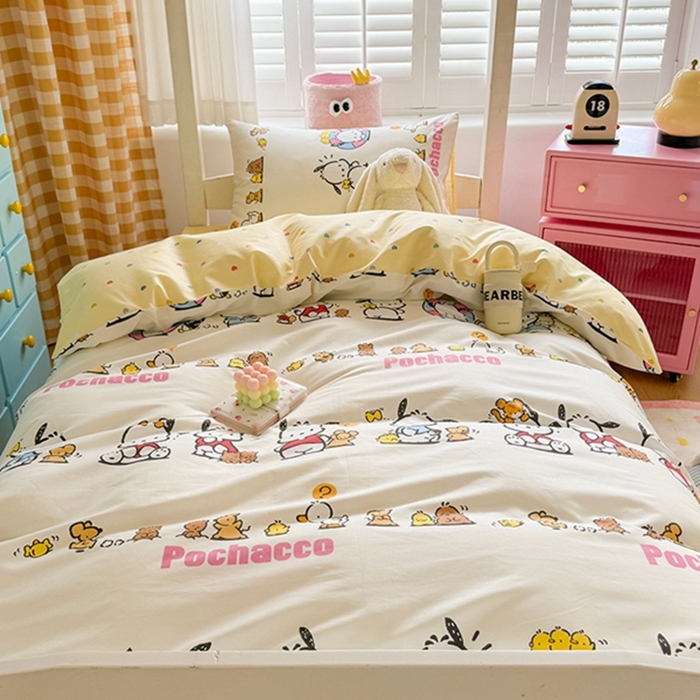 91家纺网 家纺一手货源 找家纺 富瑞阁 2024新款13070全棉三丽鸥三件套四件套 欢乐帕恰