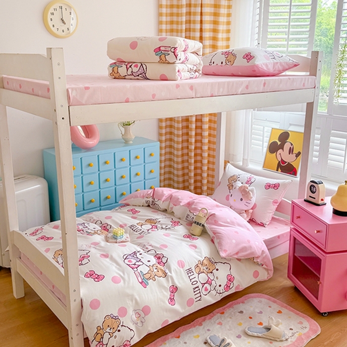 91家纺网 家纺一手货源 找家纺 富瑞阁 2024新款13070全棉三丽鸥三件套四件套 半月时光