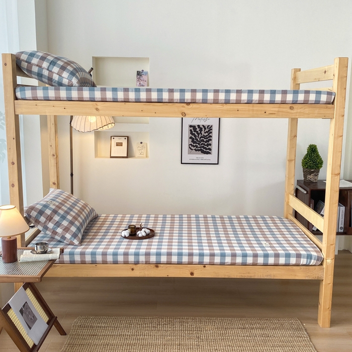 91家纺网 家纺一手货源 找家纺 21度C 2024新款色织全棉学生床笠 蓝咖格