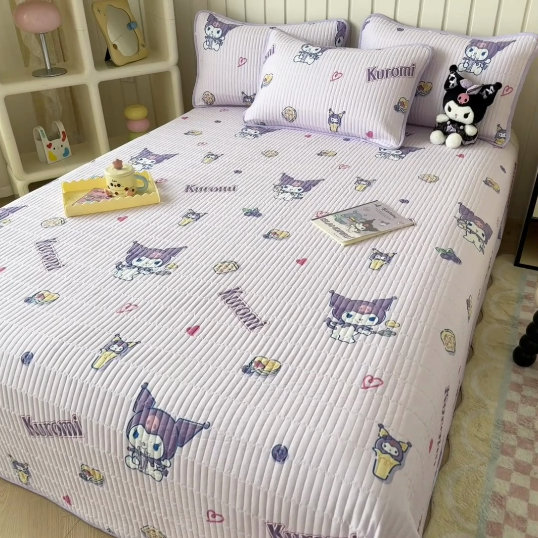 91家纺网 家纺一手货源 找家纺 沐辰 2024新款13372正反全棉印花床盖 甜心库洛米