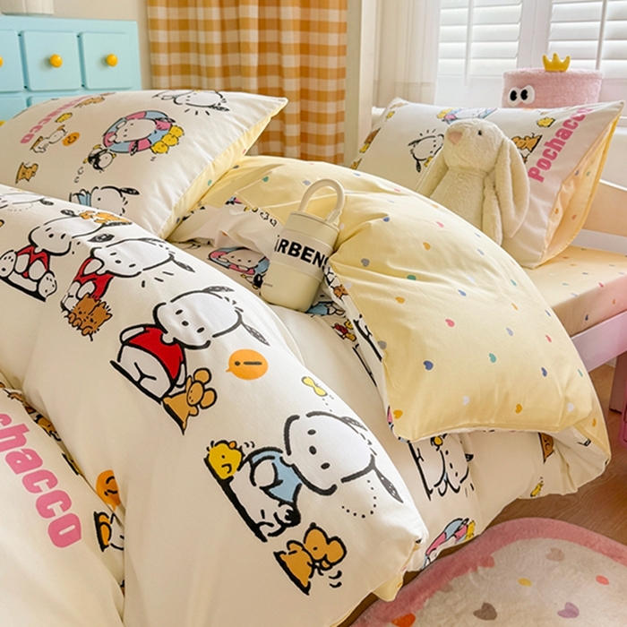 91家纺网 家纺一手货源 找家纺 富瑞阁 2024新款13070全棉三丽鸥三件套四件套 欢乐帕恰