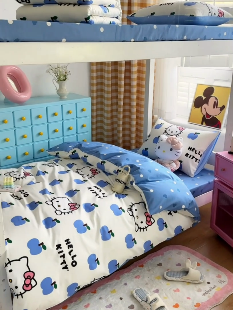 91家纺网 家纺一手货源 找家纺 富瑞阁 2024新款13070全棉三丽鸥三件套四件套 苹果乐园