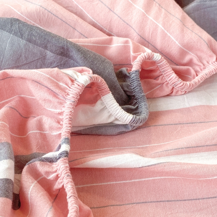 91家纺网 家纺一手货源 找家纺 21度C 2024新款色织全棉水洗棉学生三件套 豆蔻粉