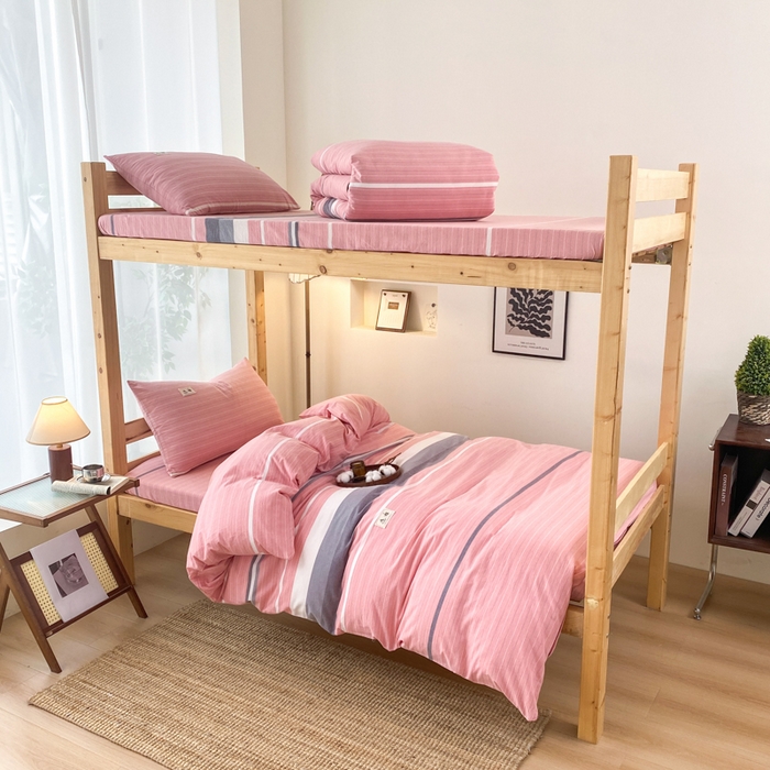 91家纺网 家纺一手货源 找家纺 21度C 2024新款色织全棉水洗棉学生三件套 豆蔻粉